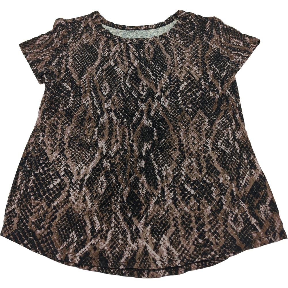 Maurices 24/7 Snakeskin Print Short Sleeve Top Brown Black Medium